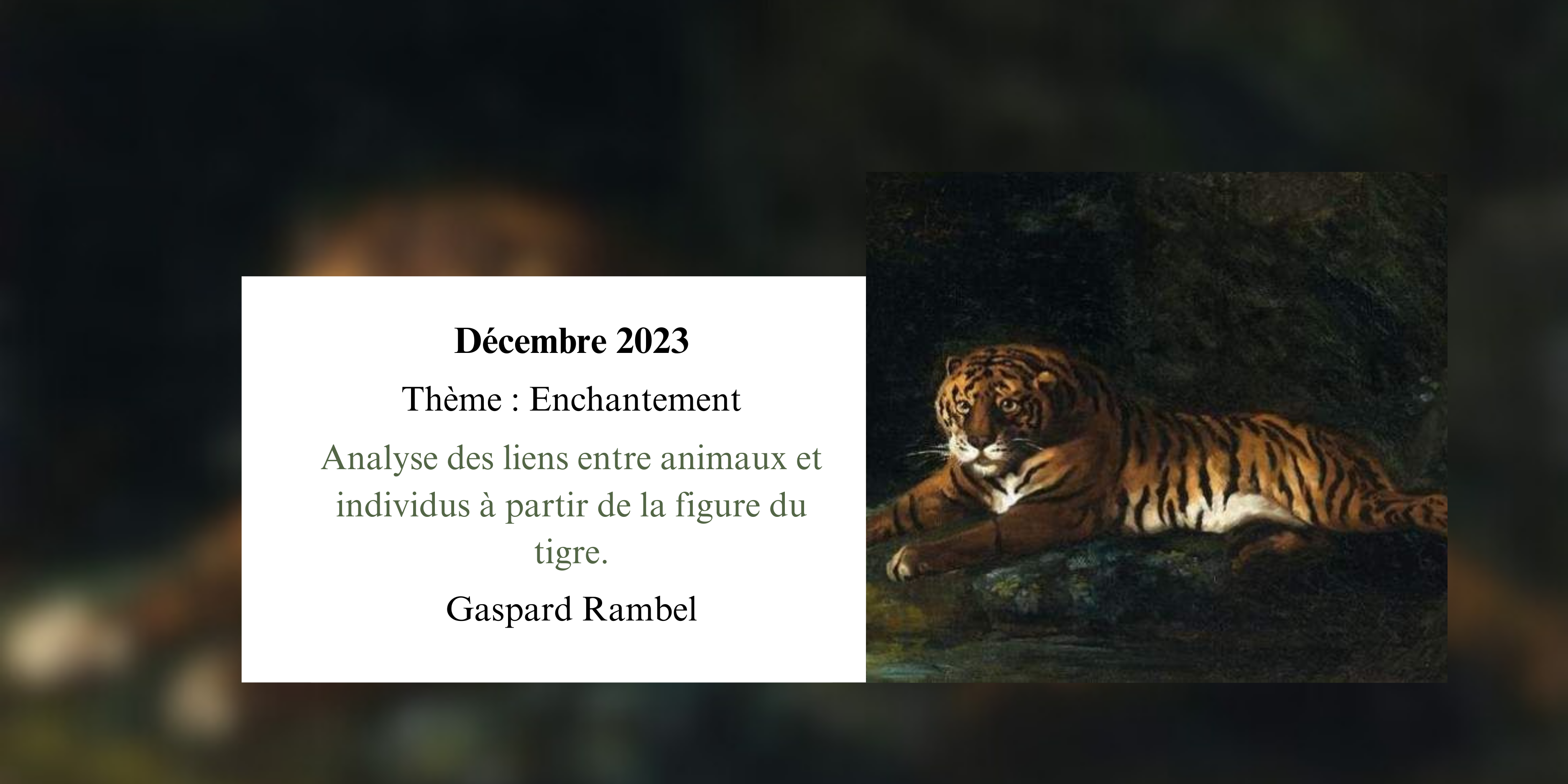 Analyse des liens entre animaux et individus à partir de la figure du tigre.